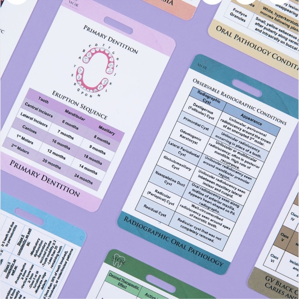 DENTAL HYGIENE study cards, reference cards with badge reel.